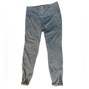 Victoria’s Secret PINK Yoga Army Green Acid Wash Leggings, Criss-Cross Hem,Large